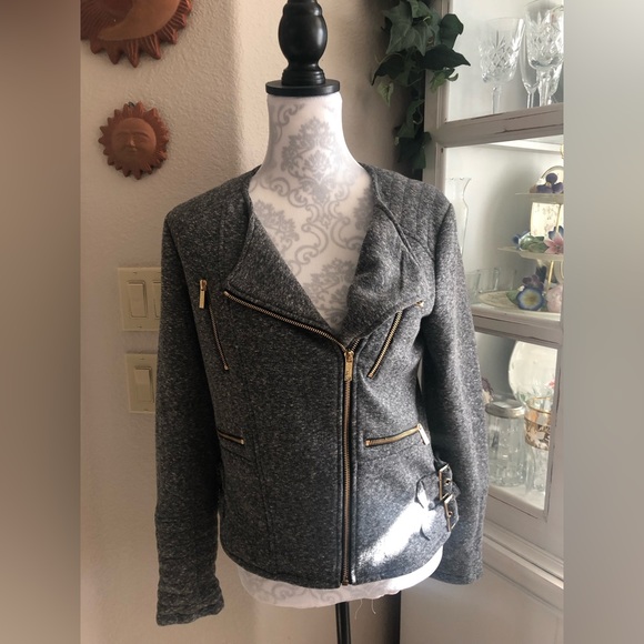 Calvin Klein NWT Zip Front Gray Jacket with Gold Zippered Front Size Small - Picture 5 of 16